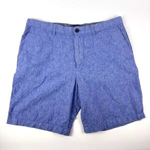 Banana Republic Aiden Shorts Mens 36 Blue Linen Blend 9" Coastal Resort Flat